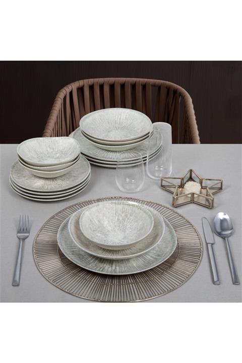 Güral Porselen Arnim 16 Parça 4 Kişilik Roden Asimetrik Bone Yemek Takımı - 1401