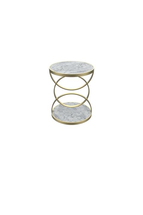 MAKSA Guida Carrara White Satine Pirinç Yan Sehpa