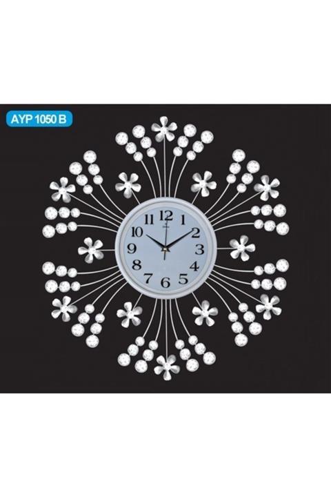 Galaxy Ayp-1050-b Ferforje Taşlı Duvar Saati Beyaz