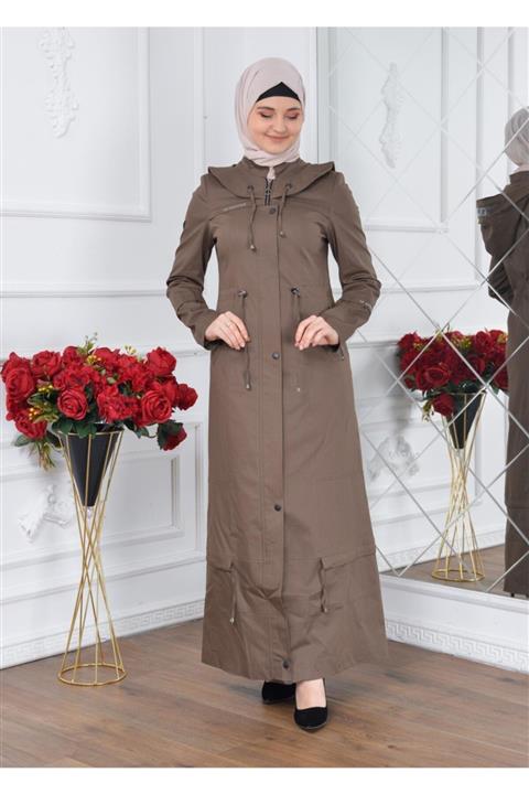 SHEHBA Modamix Kadın Kapüşonlu Keten Pardesü 4104