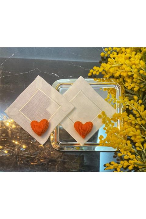 ELİTHOMEDEKOR Turuncu Kokteyl Peçetesi 2li Kalp Model