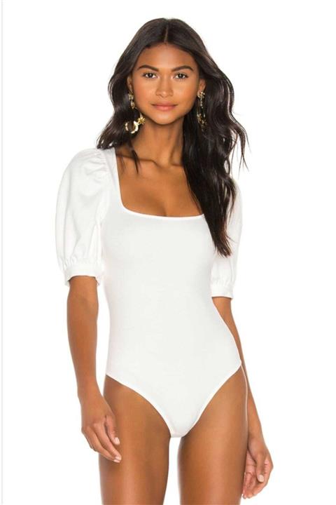 by eymen design Kadın Balon Kol Ipek Jarse Bodysuit