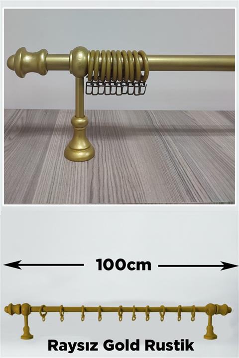Helezoni Gold Renkli Ahşap Rustik Askısı Raysız Takımı