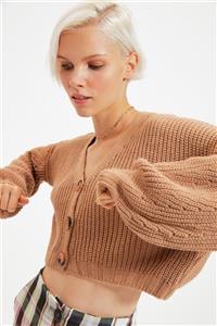 TRENDYOLMİLLA Camel Crop Triko Hırka TWOAW22HI0313