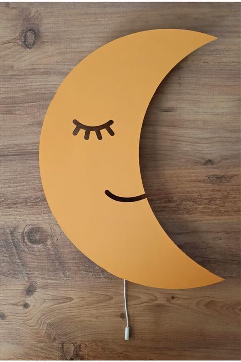 Babystasarım Turuncu Aydede Ahşap Ledli Çocuk Aydınlatma Gece Lambası