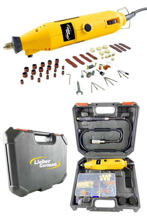 Lieber German Teknoloji 181 Parça 400 Watt 60.000 Rpm 6 Kademe Devirli Hobi Gravür Taşlama Zımpara Çantalı Set