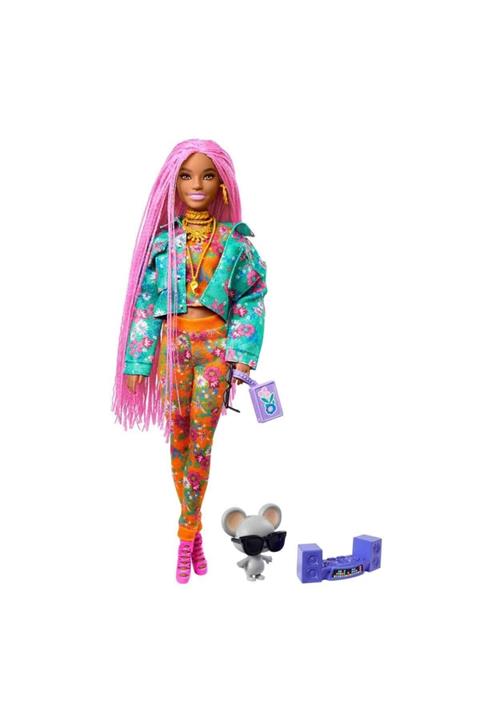 mattel Barbie Extra Pembe Örgü Saçlı Bebek Gxf09