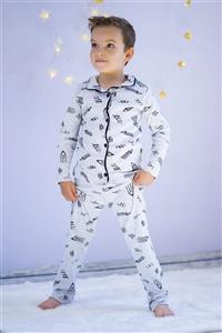 ikon bebek Kalem Desenli, Bebe Yaka, Düğmeli, Uzun Kollu, Pijama Takımı