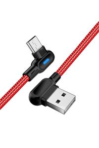 UAT Products Micro Usb Android Hasır Örgü L Girişli 90 Derece 2.1a Hızlı Şarj Ve Data Oyuncu Kablosu