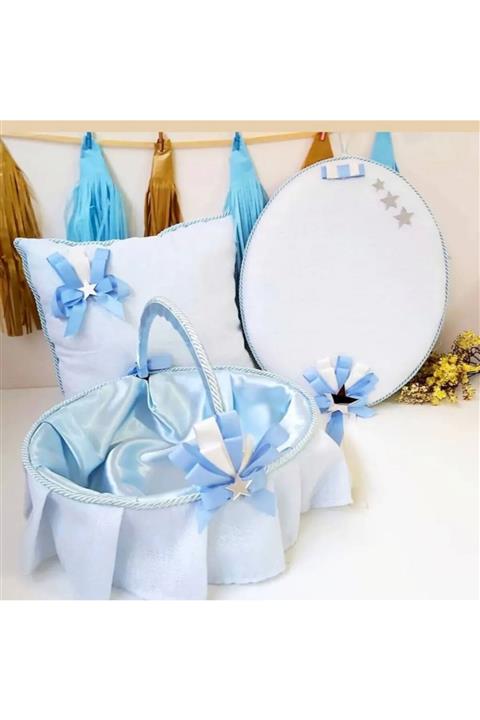 Hayaller Dükkanı 3  lü Set Erkek Bebek Kapı Süsü Yastık Sepet Bebek Süsleri Dev Kampanya Bu Fırsat Kaçmaz-