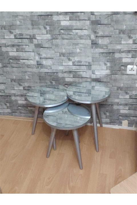 solmaz mobilya 3'lü Aynalı Avangart Lüx Servis Sehbası Metalik Gri