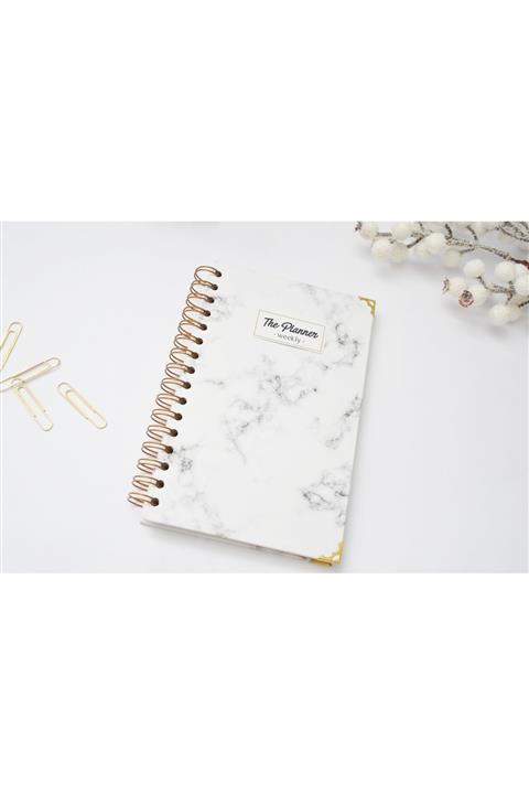 HoldArts BeyazSpiralli Mermer  Haftalık Planlayıcı  Ajanda