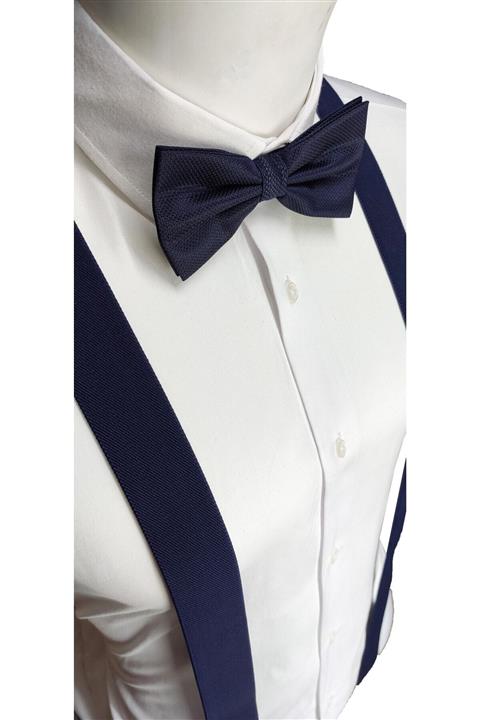 Elegante Cravatte Lacivert Renk Pantolon Askısı Ve Papyon Seti