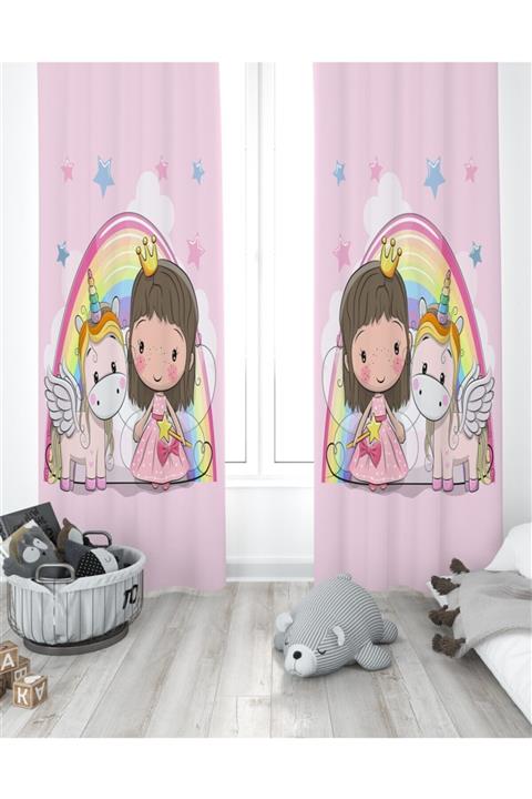 EVPANYA Unicornlu Prenses Lightout Saten Fon Perde ( Tek Kanat )