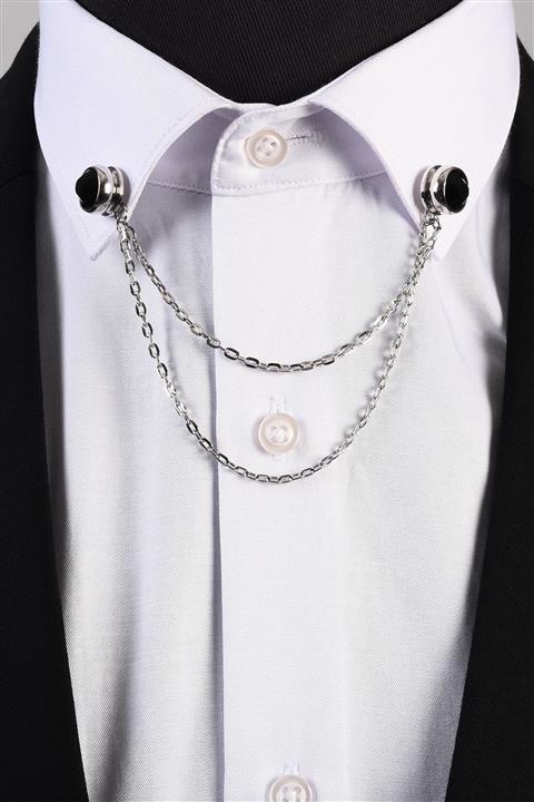 Esgue Taşlı Gömlek Yaka Iğnesi Gümüş