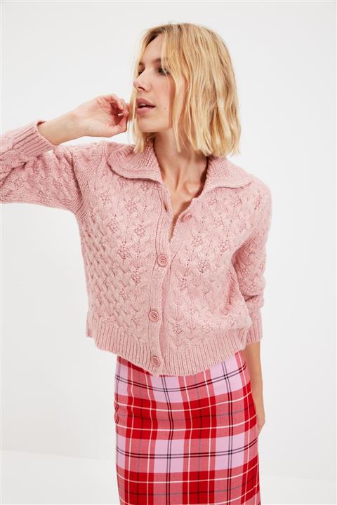 TRENDYOLMİLLA Pudra Örgü Detaylı Düğmeli Triko Hırka TWOAW22HI0047