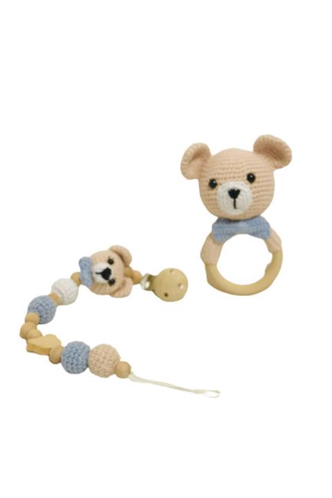 Aysun Yıldız Konbul Amigurumi Organik Örgü Oyuncak Emzik Zinciri Ve Çınkırak Ikili Set