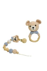 Aysun Yıldız Konbul Amigurumi Organik Örgü Oyuncak Emzik Zinciri Ve Çınkırak Ikili Set