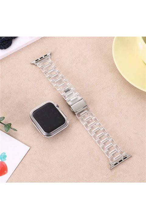 Apple Watch Series 6 40 mm Uyumlu Sert Plastik Ayarlanabilir Klipsli Kordon Şeffaf + Popsocket