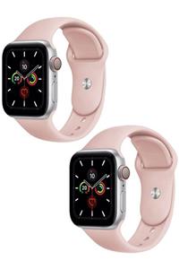 Apple Watch 1 2 3 4 5 6 Se 38 - 40 mm Klasik Spor Silikon Kordon 2'li Pembe Set