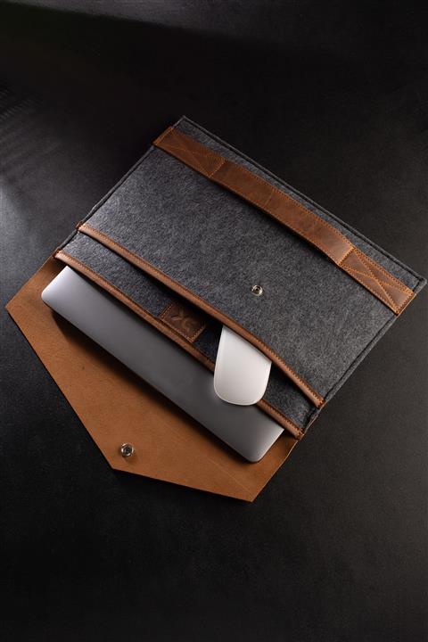 dk leather Unisex Hakiki Deri - Keçe - Surface Book 13.5 Inç Intel Core I7/ Çantası Gri&kahve