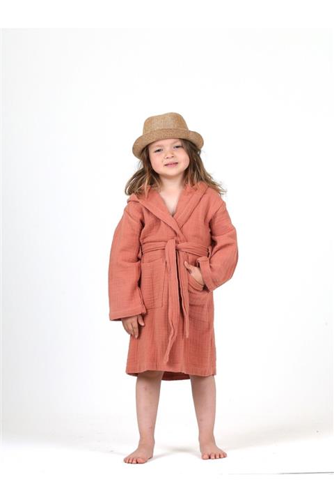 Lunanino 4 Kat Multi Müslin Bebek Çocuk Bornoz Terracota