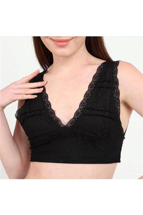 ENDLESS NİGHT Kadın Siyah Dantelli Crop E-180007