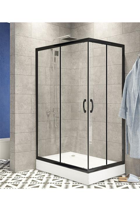 Durul Duşakabin 80x120 Dikdörtgen Siyah 5mm Şeffaf Cam Yükseklik 200cm