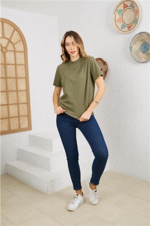Bediss Haki Dik Yakalı Basic T-shirt