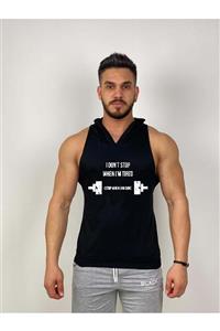 Black İstanbul Black - I Dont Stop - Tank Top Gym Kapşonlu Hoodie Sporcu Atleti