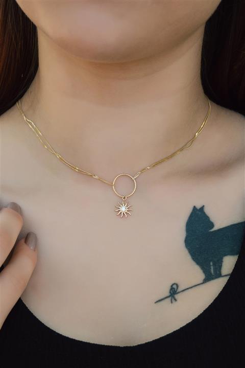 Ayyıldız Kuyumculuk Kadın Choker Güneş Altın Kolye