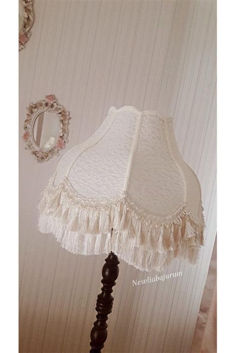 Neşeli Abajurum Dantel Kaplama Çok Özel Tasarım Lambader ( Gürgen Ağacı Torna Ayak )