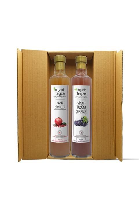 Organik Teyze Doğal Fermantasyon Nar Sirkesi & Siyah Üzüm Sirkesi 500ml - 2'li Yılbaşı Sağlık Paketi