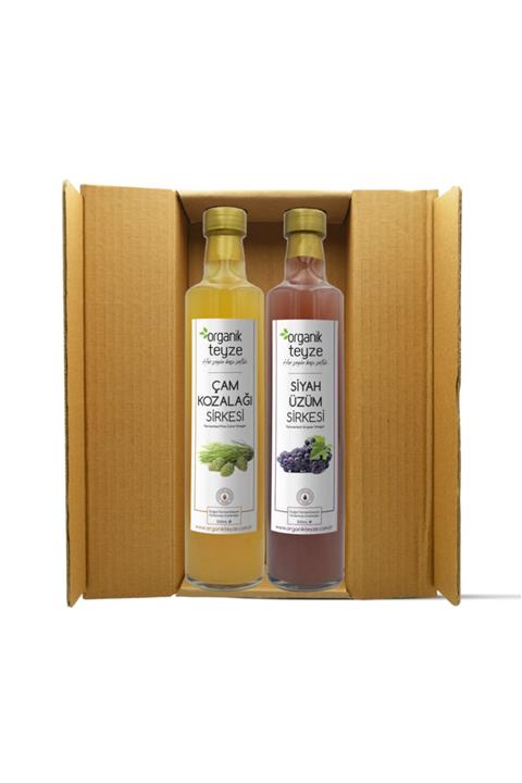 Organik Teyze Çam Kozalağı Sirkesi & Siyah Üzüm Sirkesi 500ml - 2'li Yılbaşı Sağlık Paketi