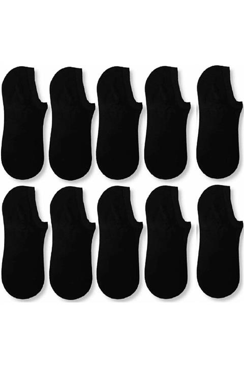 SOCKSHION 10 Çift Kadın Ve Erkek Siyah Bambu (SNEAKER) Spor Ayakkabı Çorabı Siyah