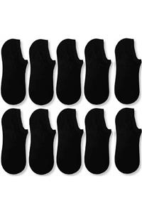 SOCKSHION 10 Çift Kadın Ve Erkek Siyah Bambu (SNEAKER) Spor Ayakkabı Çorabı Siyah