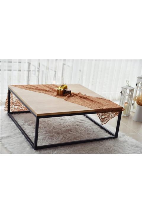 AnDekoDizayn Dekoratif Orta Sehpa Safir Meşe/mat Siyah 80x80x32 Cm