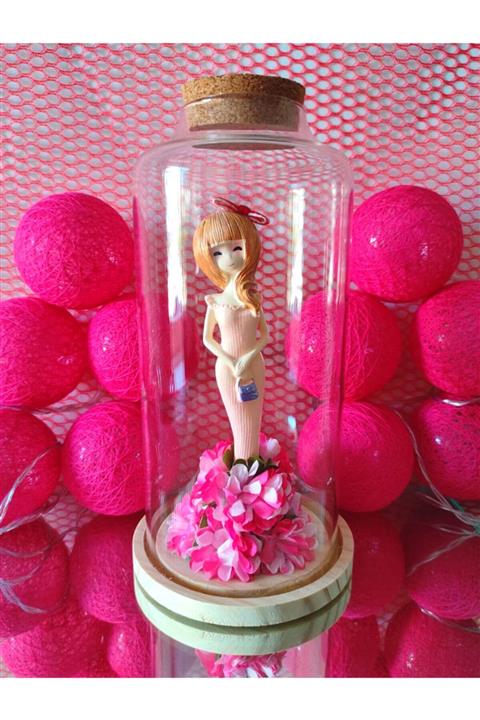 foryou Pembe Melek Kız Cam Fanus Hediyelik