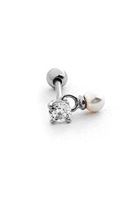 OSESHOP Zirkon Taş Ve Inci Detaylı 925ayar Gümüş Tragus Kıkırdak Piercing