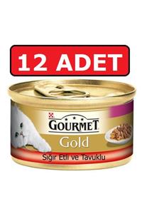 Purina Gourmet Gold Sığır Etli Ve Tavuklu Kedi Konservesi 12 Adet 85 Gr Parça Etli Yaş Mama