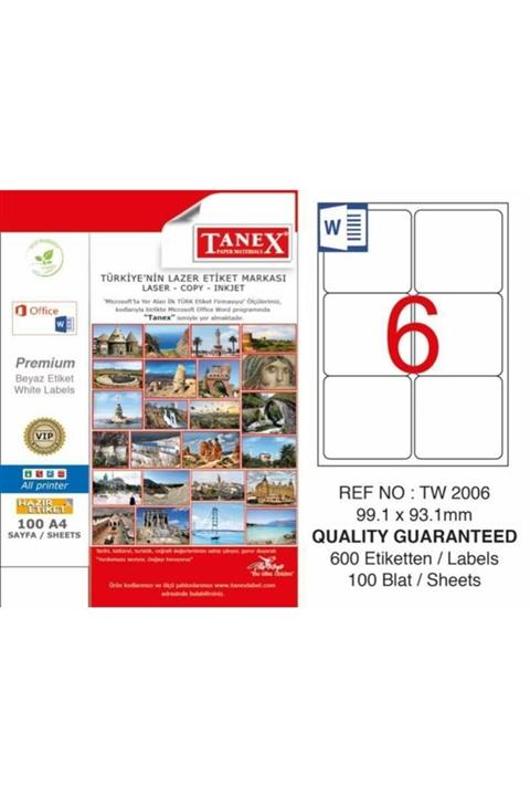 Tanex Tw-2006 Lazer Etiket 99x93 Mm