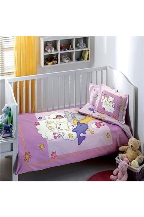 Taç Bebek Nevresim Takımı Bio Animals Lila