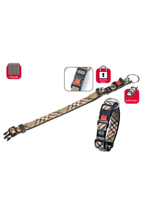 HİLALSHOP Karlıe Kilitli Boyun Tasma L 45-65cm Ekose Bej