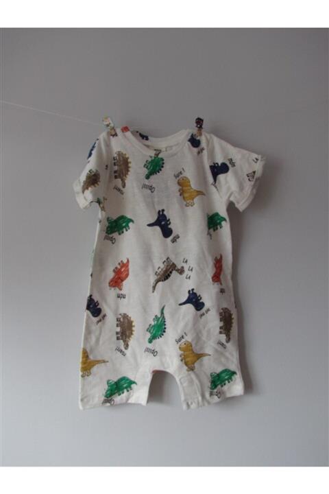 runbaby Dinazor Desenli Mdm Yazlık Bebek Tulum