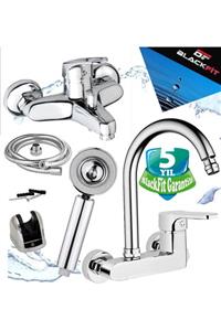 BlackFit 5li Banyo Ve Mutfak Seti Şampuanlı Duş Başlığı Ters Aplike Lavabo Bataryası Banyo Bataryası