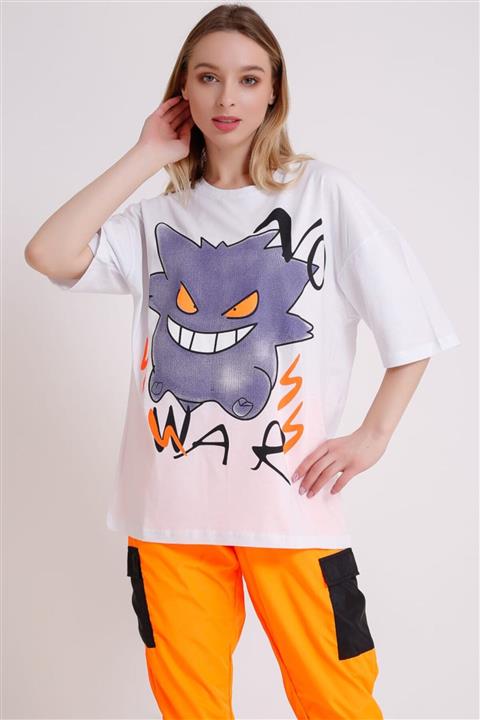 Masorte Pokemon Ginger Baskılı Beyaz T-shirt 100% Pamuk