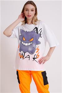 Masorte Pokemon Ginger Baskılı Beyaz T-shirt 100% Pamuk