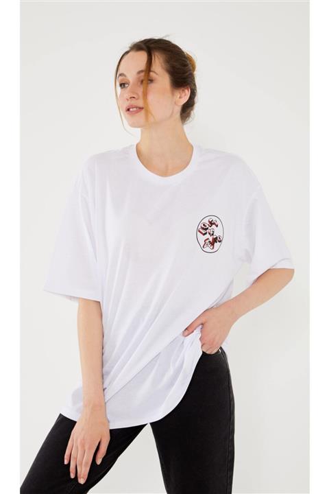 Lost&Zero Beyaz Oversize T-shirt