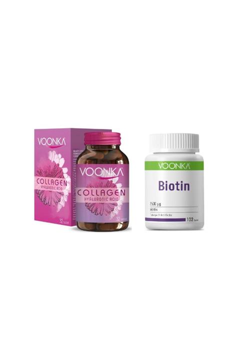 Voonka Collagen Hyaluronic Acid Kolajen Takviyesi 32 Tablet + Biotin Takviyesi 2500 Mcg 102 Tablet