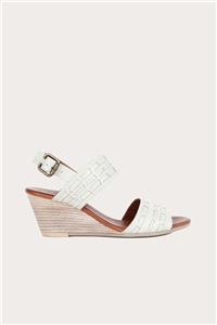 Bueno Shoes Bueno Haki Deri Kadın Dolgu Topuklu Sandalet